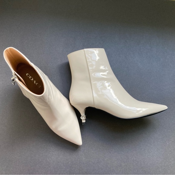 Coach Chalk Patent Leather Jewel Kitten Heel Ankle Bootie, Sz 7 - Picture 7 of 15